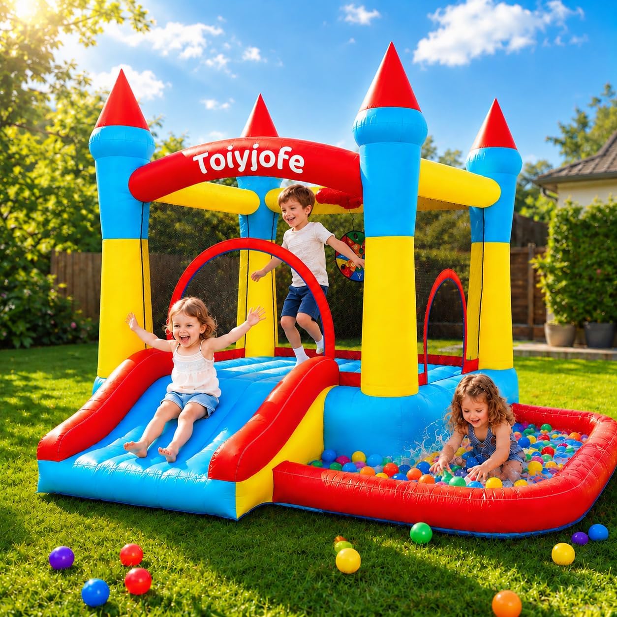 Kids Outdoor House With Slide - Hüpfburg für Kinder von 3-6 Jahren,