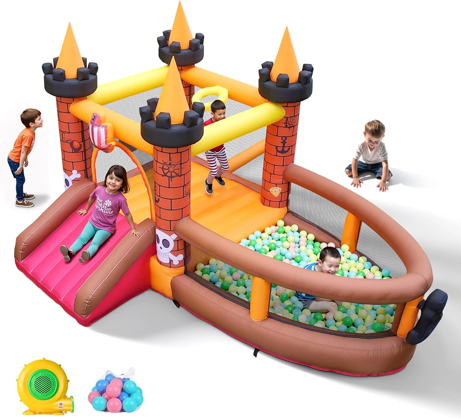 Kids Outdoor House With Slide - Aufblasbares Hüpfhaus für Kinder von 3-8