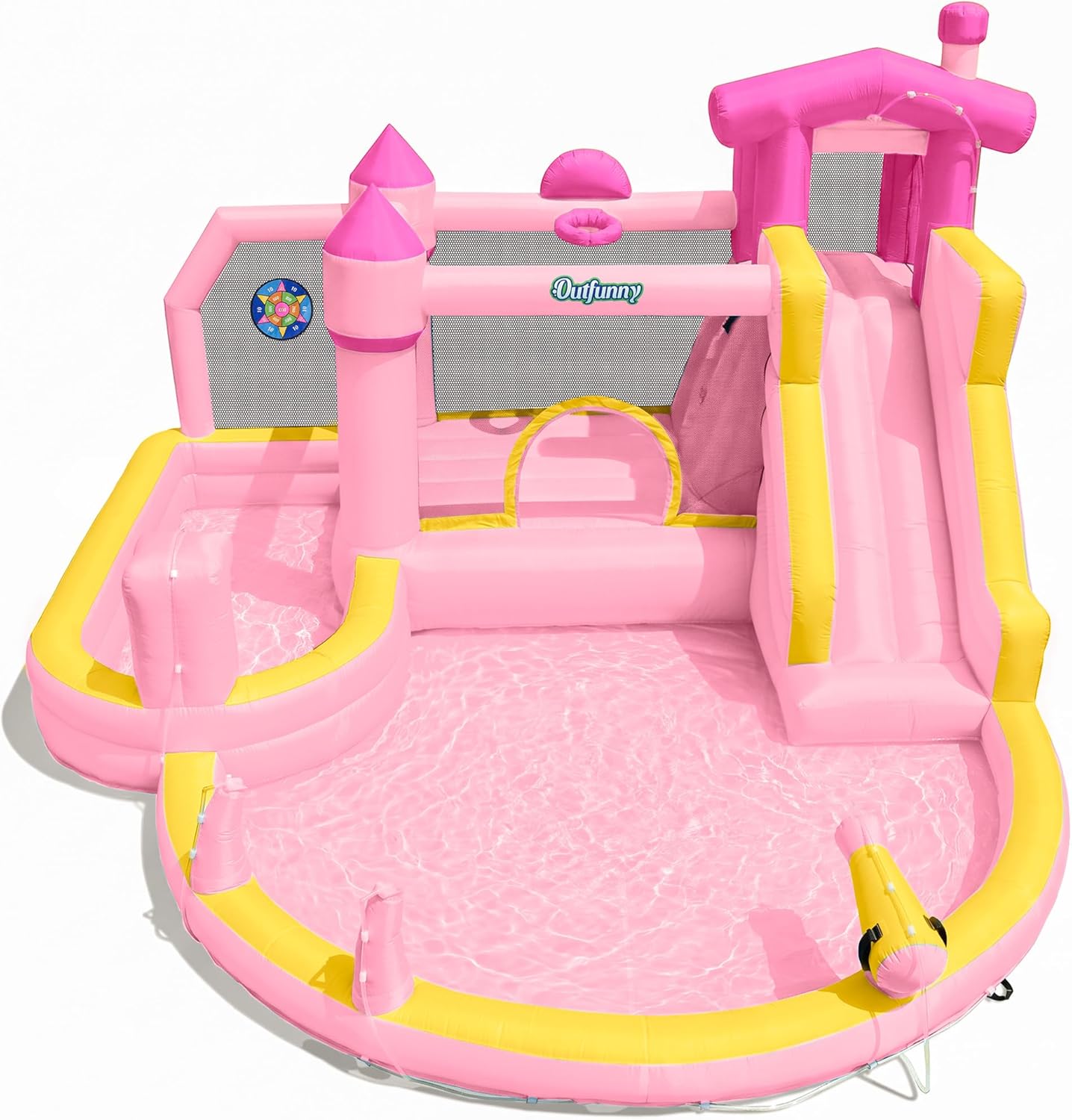 Kids Outdoor House With Slide - Rosa Aufblasbare Wasserrutsche Hüpfburg für Kinder