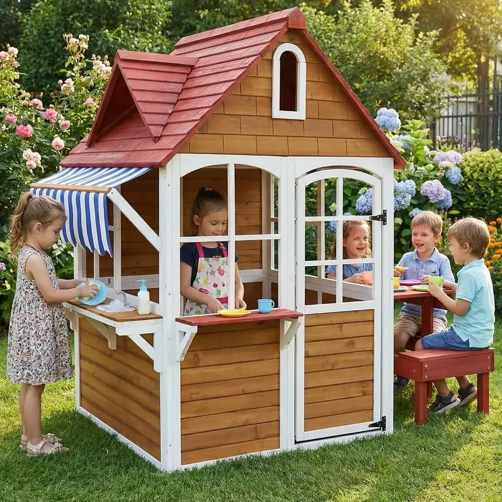 Kids Outdoor Sink - Großes Massivholz-Spielhaus für Kinder im Freien
