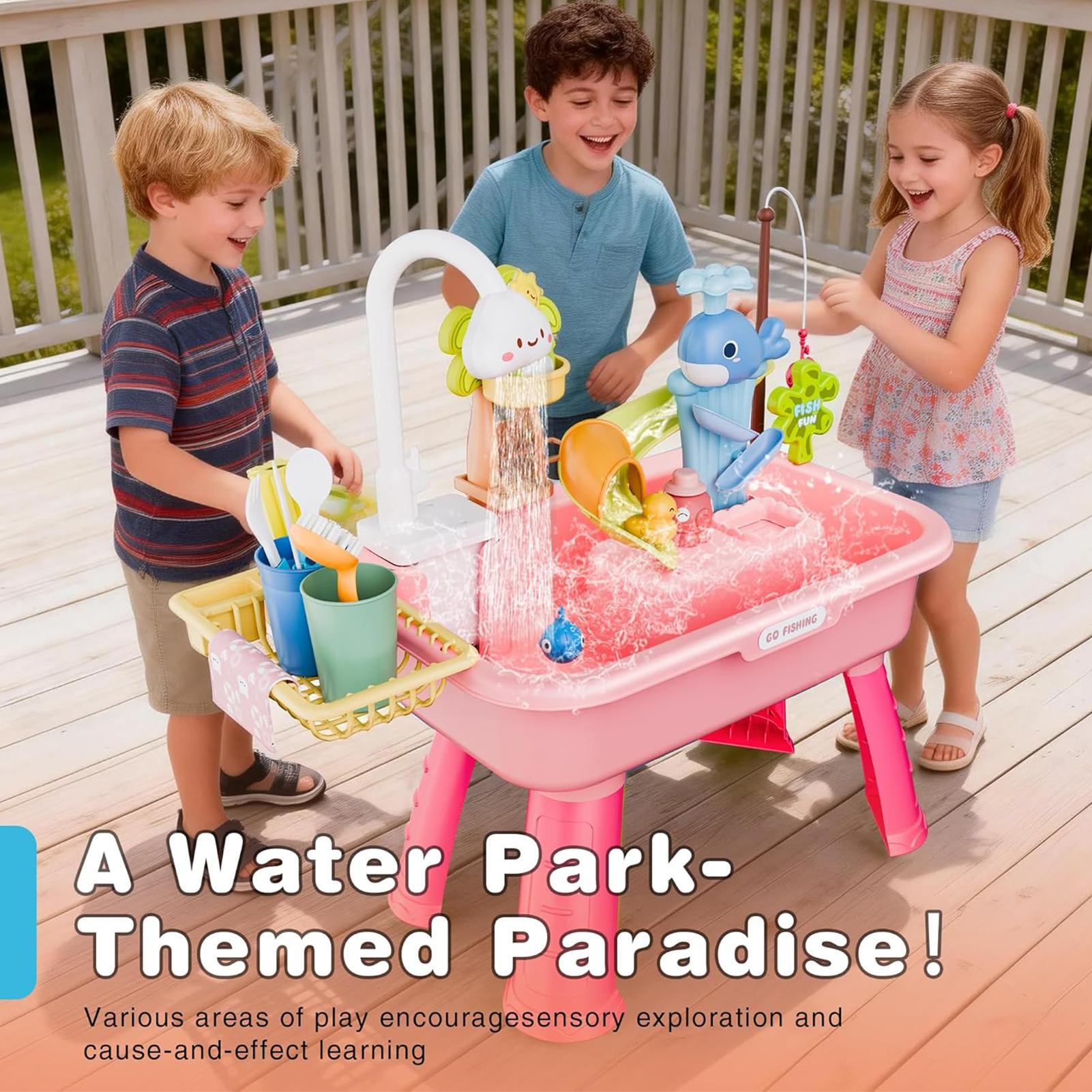 Kids Outdoor Sink - Wasserspieltisch Küchen-Spielzeugspüle 4-in-1 Kinderspüle mit Fließendem