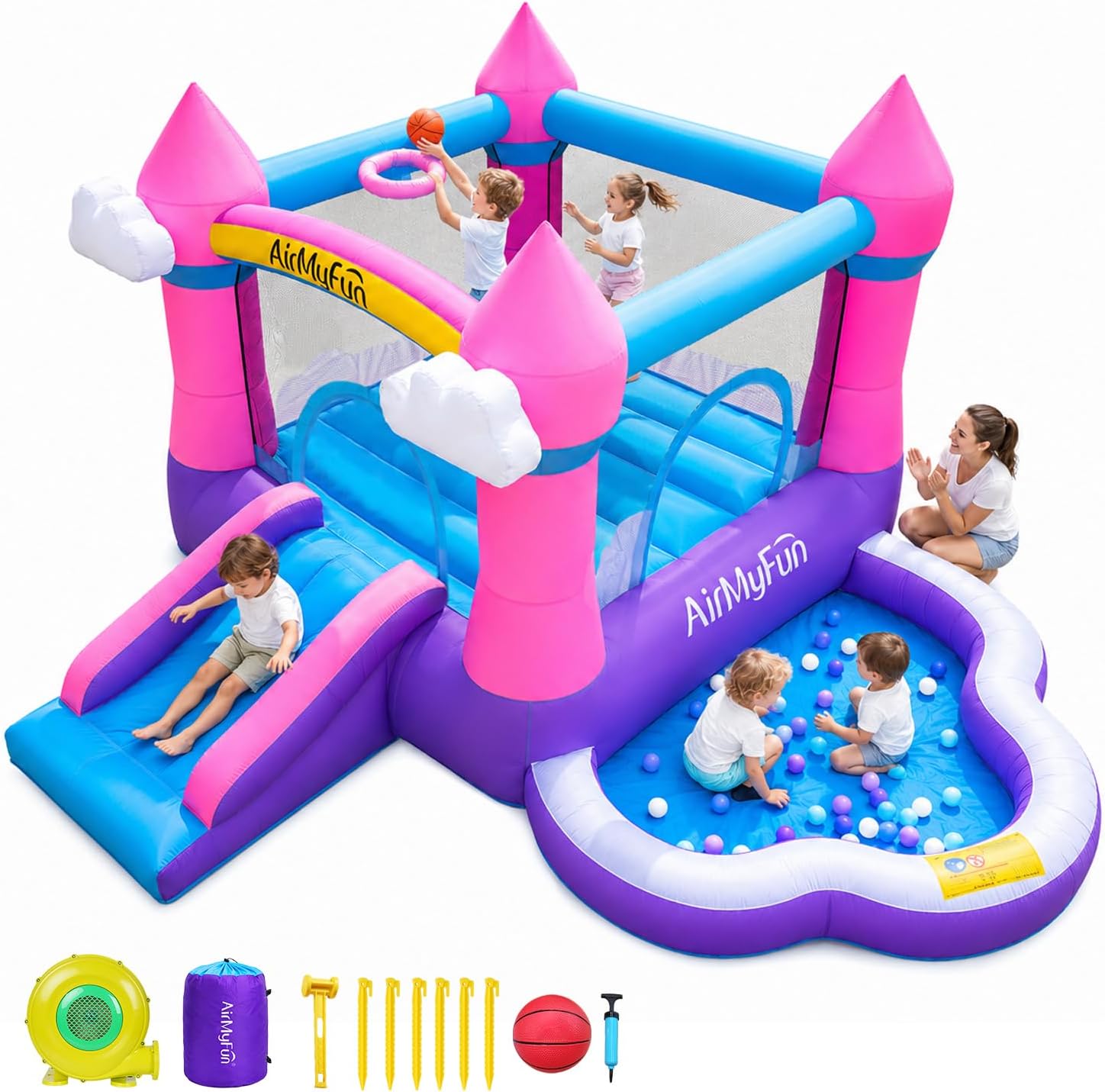 Kids Outdoor House With Slide - Rosa Aufblasbare Hüpfburg für Kinder von
