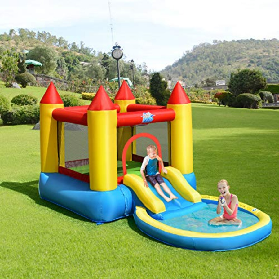 Kids Outdoor House With Slide - Aufblasbare Hüpfburg für den Garten für