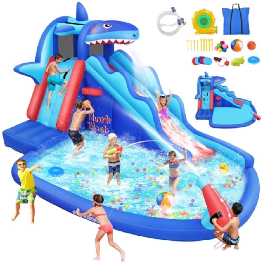 Kids Outdoor House With Slide - Aufblasbare Wasserrutsche mit Hüpfburg für Kinder