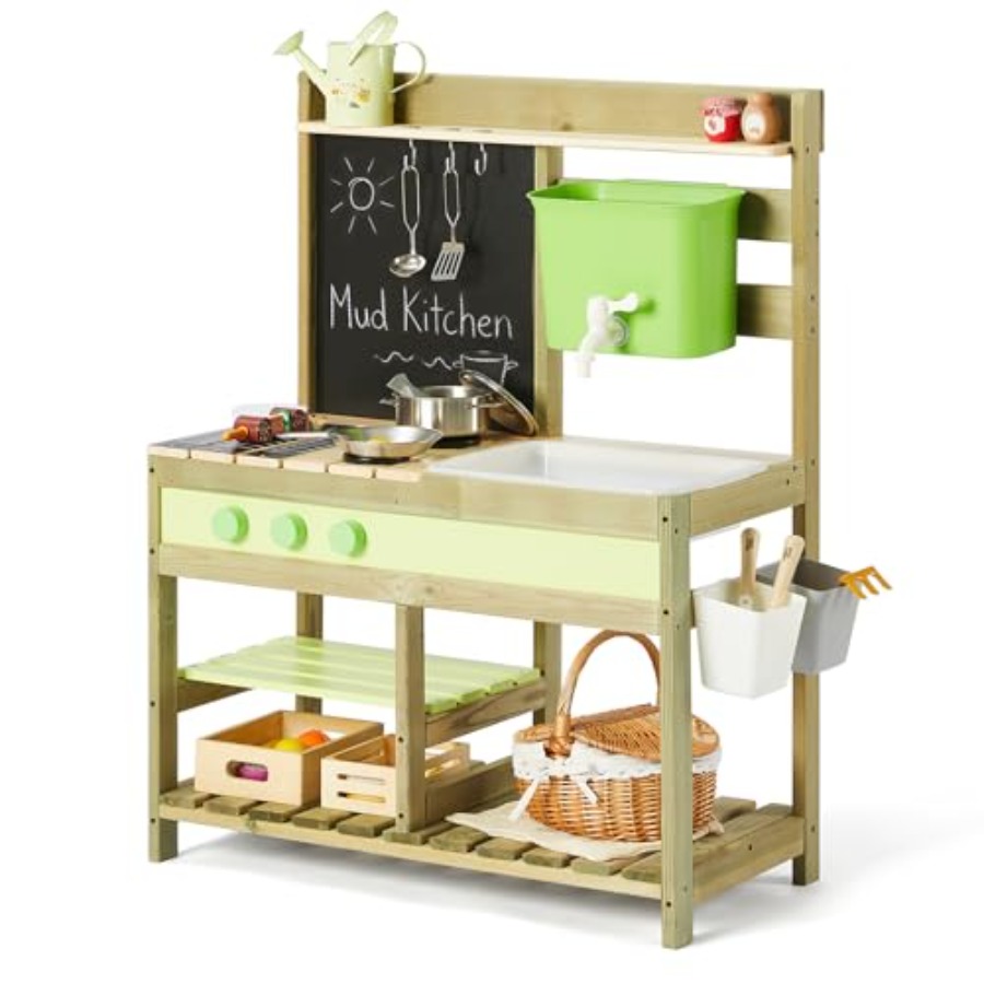 Kids Outdoor Sink - Outdoor-Schlammküche für Kinder: Holz-Spielset mit 4,8L