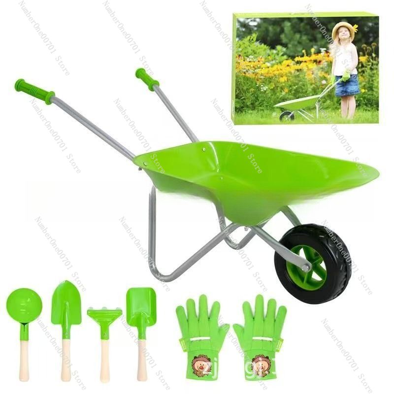 Kids Outdoor Playset - Kinder-Schubkarre für Draußen, Grünes Garten-Spielset für