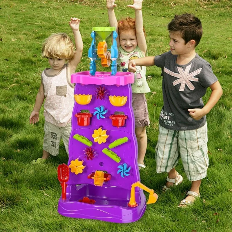 Kids Outdoor Learning Activities - Wassertisch für Kinder Doppelseitiges Wasserfall-Sand-Aktivitätsspiel-Set Outdoor-Sandspielstation