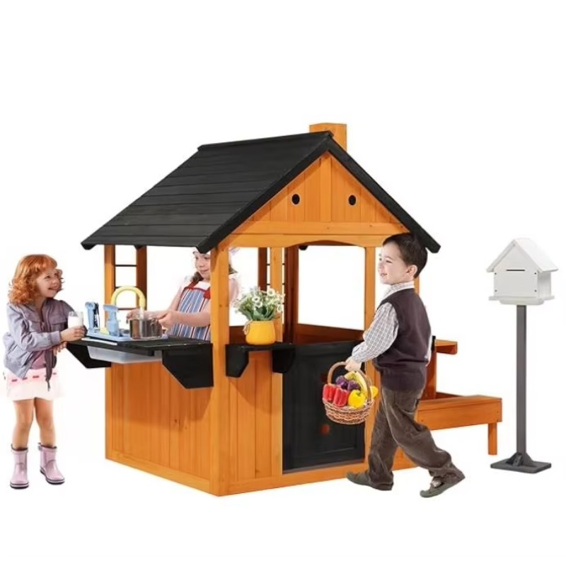Kids Outdoor Sink - Kinder-Holzspielhaus für Draußen mit Spüle, Picknicktisch,