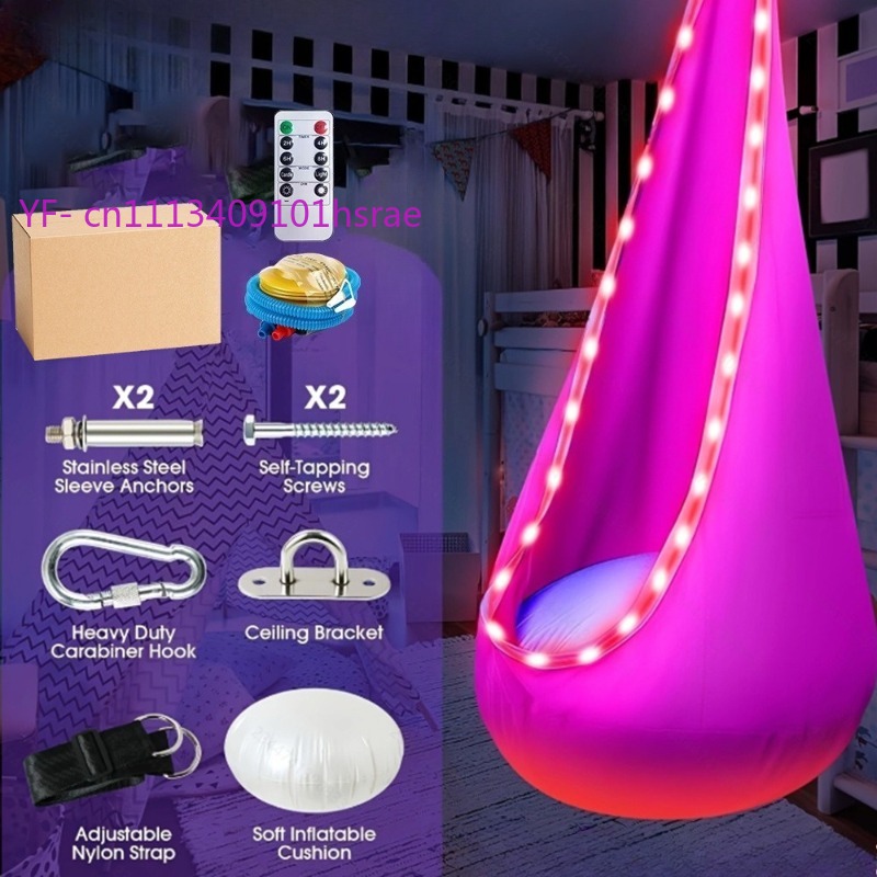 Kids Outdoor Hammock Swing - Leuchtende LED-Aufblasbare Hängematte Tragbarer Plüsch-Hängesessel für
