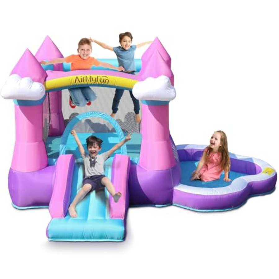 Kids Outdoor House With Slide - Rosa aufblasbare Hüpfburg für Kinder von