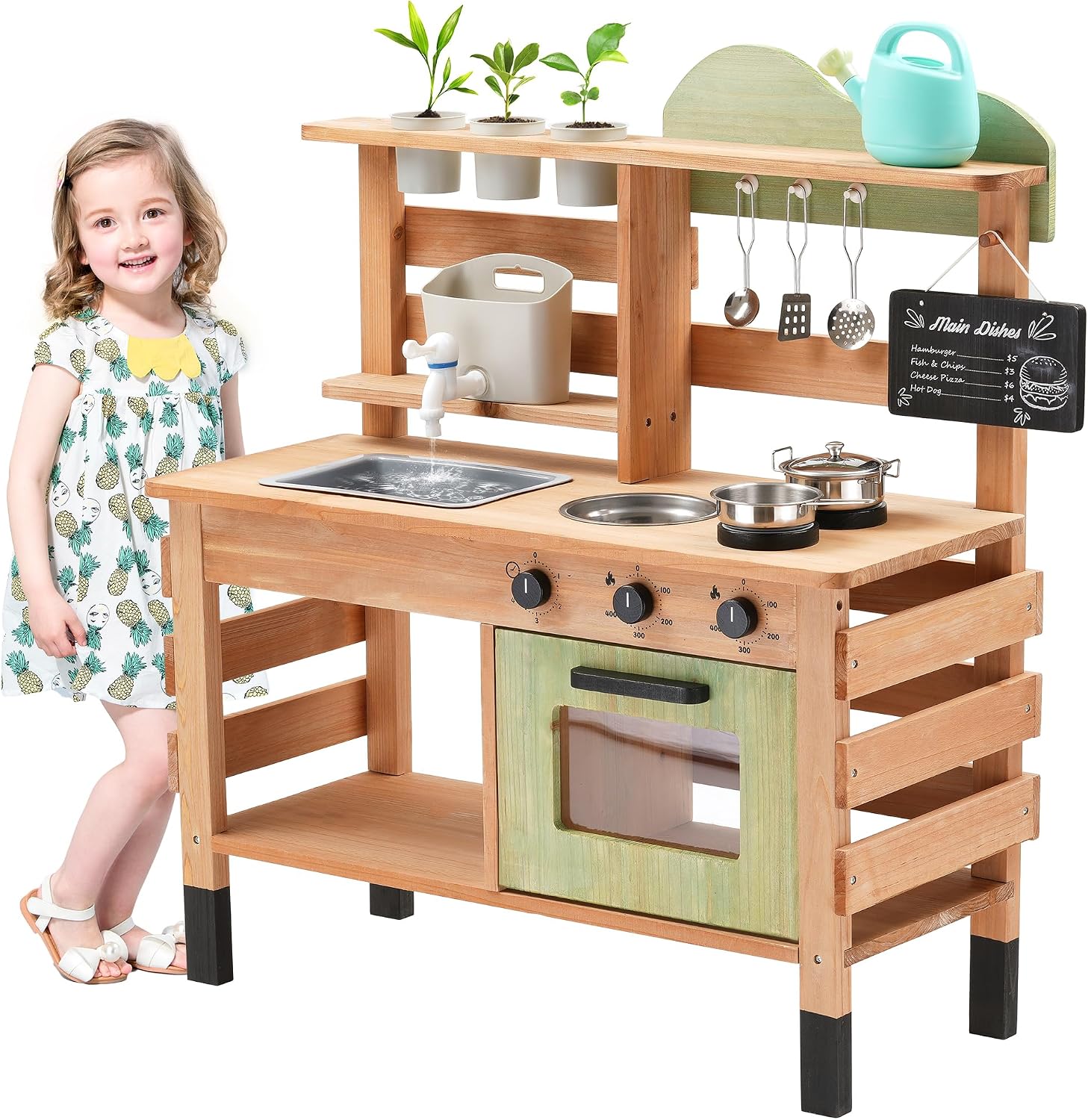 Kids Outdoor Sink - OLLIKIVI Outdoor-Spielküche für Kinder, Holz-Schlammküchen-Set |