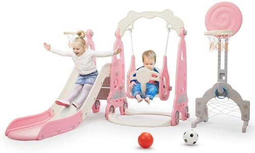 Kids Outdoor Swing And Slide - 6-in-1 Kleinkind-Rutsche und Schaukel-Set, Innen- und