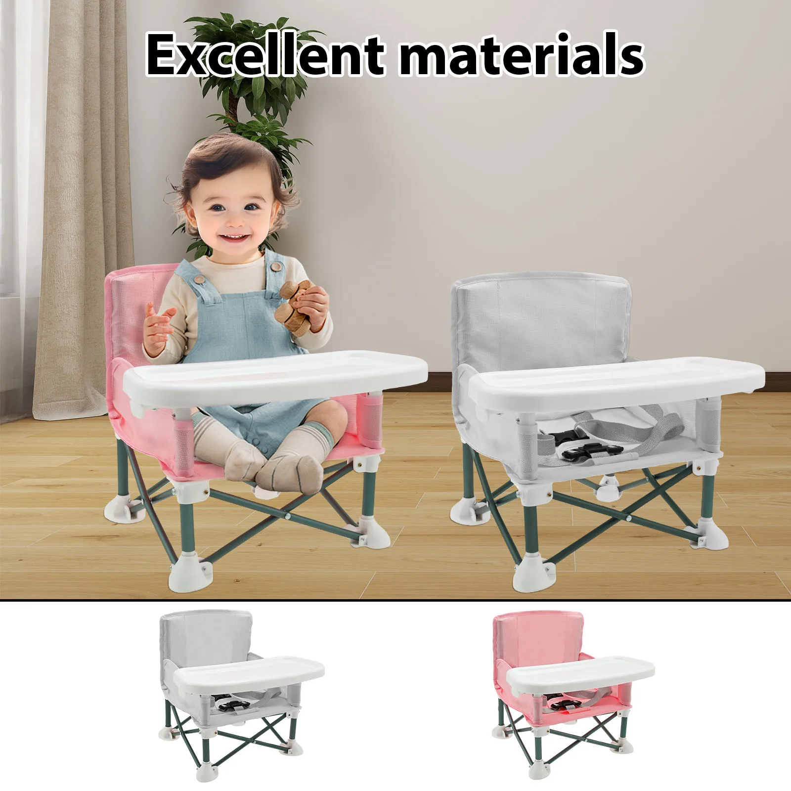 Kids Outdoor Folding Chair - Kleinkind-Sitzerhöhung mit Kindersicherheitsgurt, Esszimmerstuhl, tragbar, für