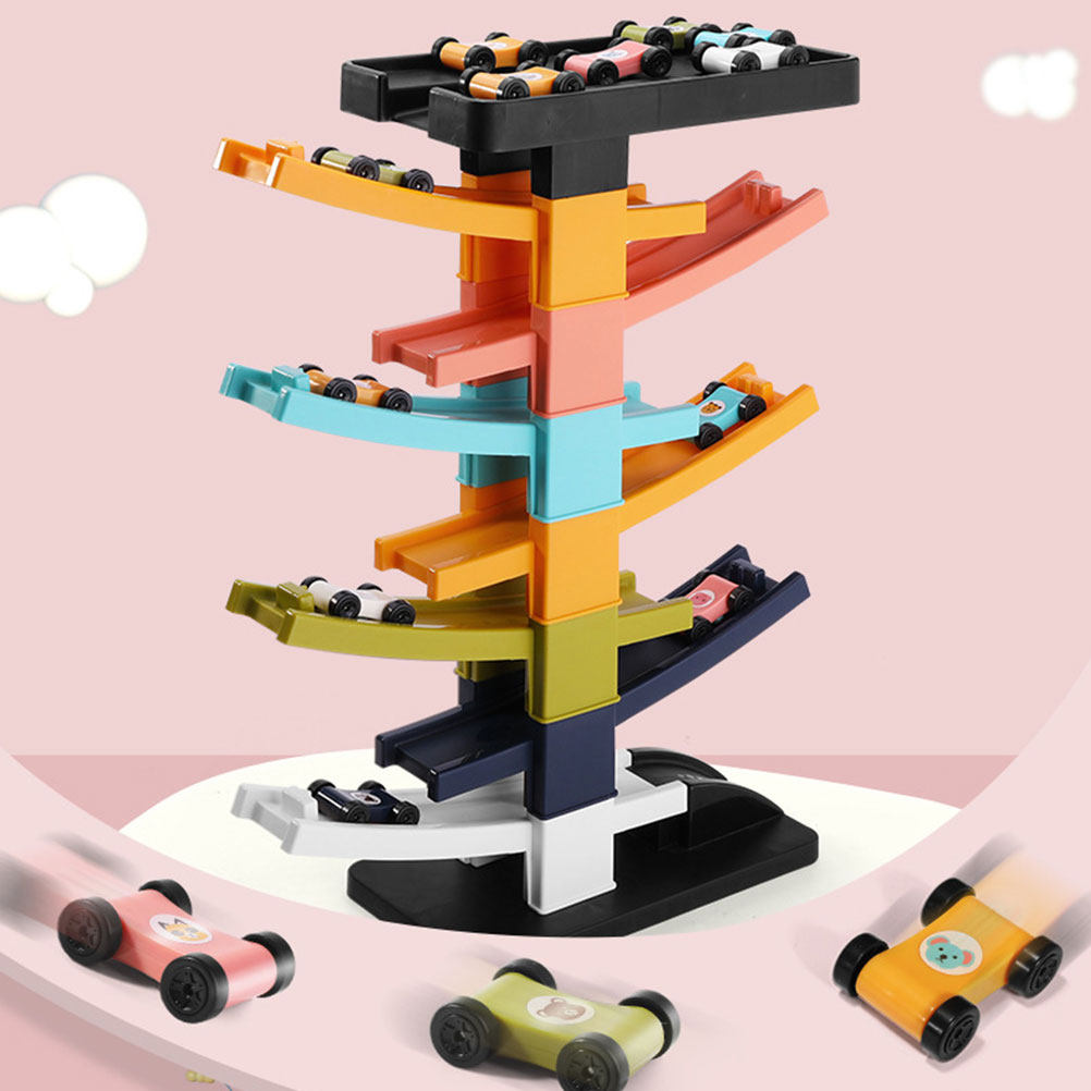 Kids Outdoor Learning Activities - Baby-Kinder-Gleitauto-Rennstrecken-Spielset, mehrschichtiger Rutschbahn, pädagogisches Frühlernspiel, Indoor-Outdoor-Aktivität