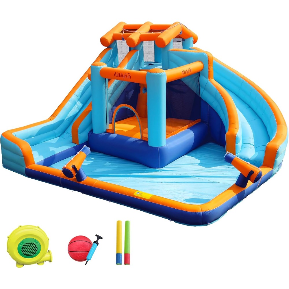 Kids Outdoor House With Slide - Große Wasserrutsche Hüpfburg mit Planschbecken und