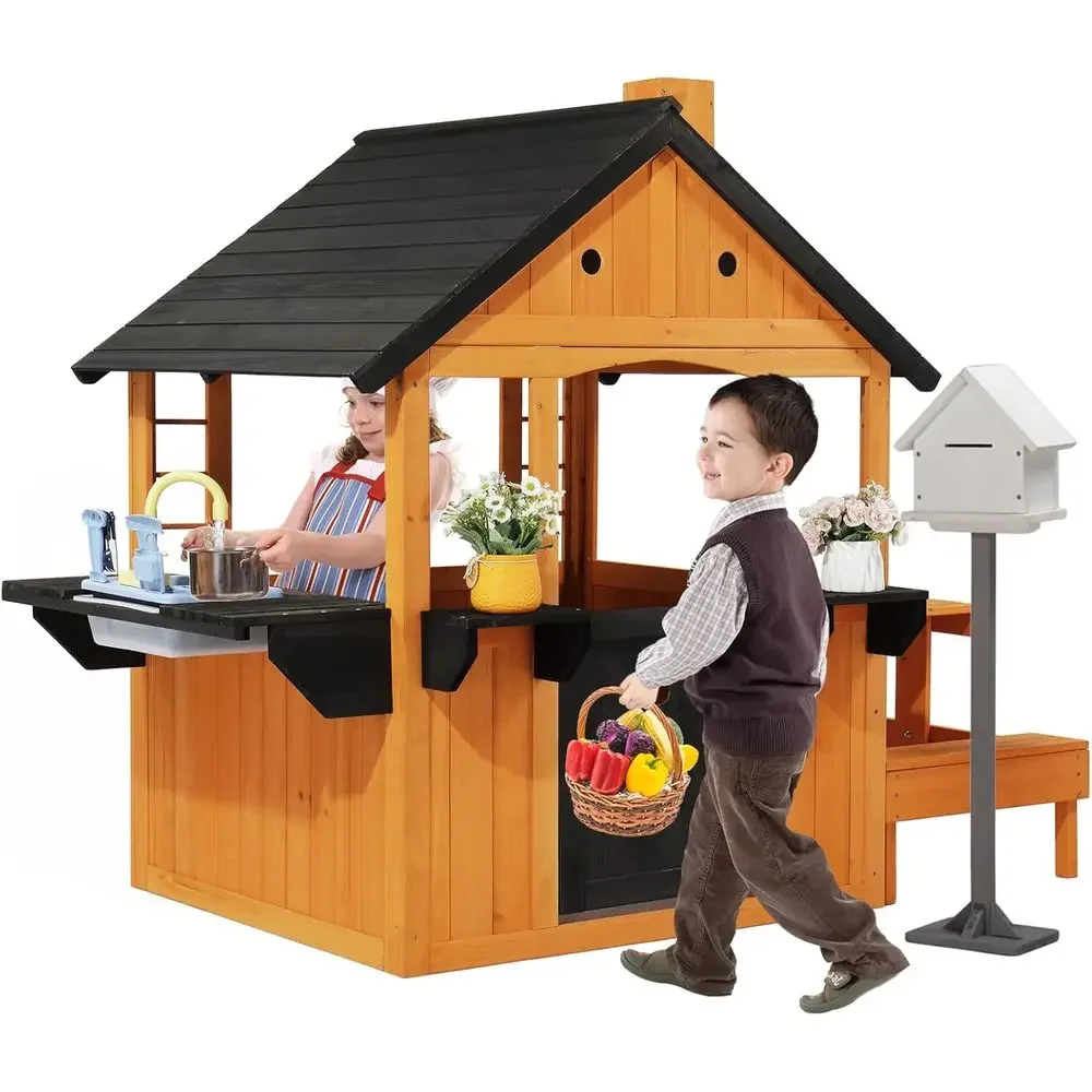 Kids Outdoor Sink - MOR Kinder-Outdoor-Spielhaus mit Spülbecken, Picknicktisch, Briefkasten,