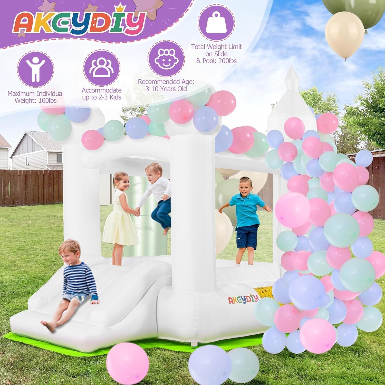 Weißes Hüpfburg-Set für drinne – Kids Outdoor House With Slide Bewertung und Preis