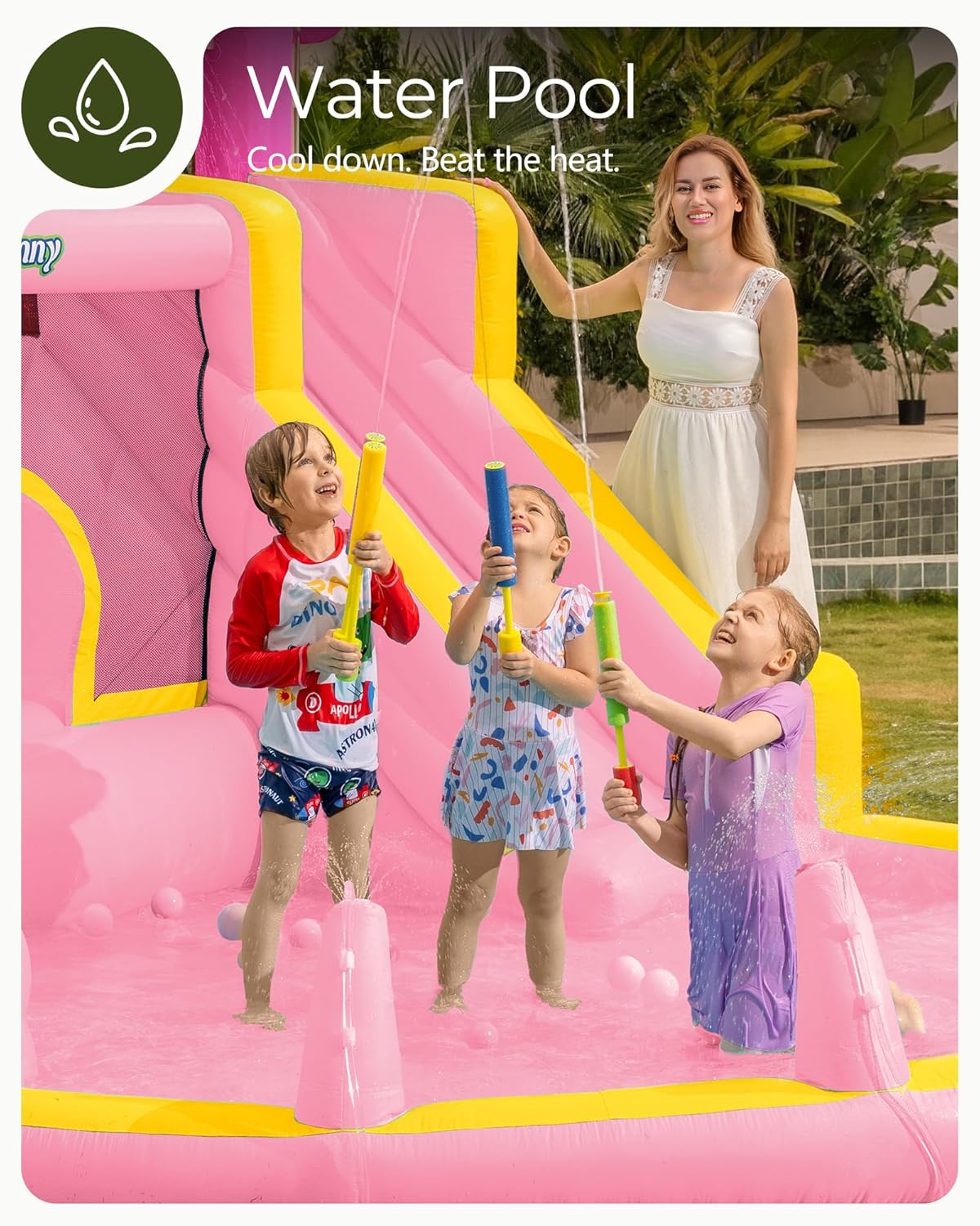 Rosa Aufblasbare Wasserrutsche – Kids Outdoor House With Slide Bewertung und Preis
