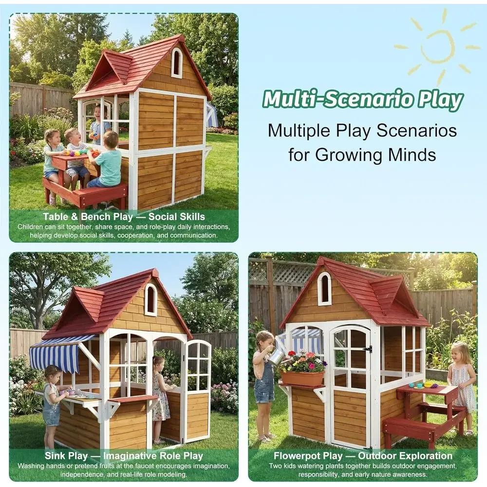 Großes Massivholz-Spielhaus fü – Kids Outdoor Sink Bewertung und Preis