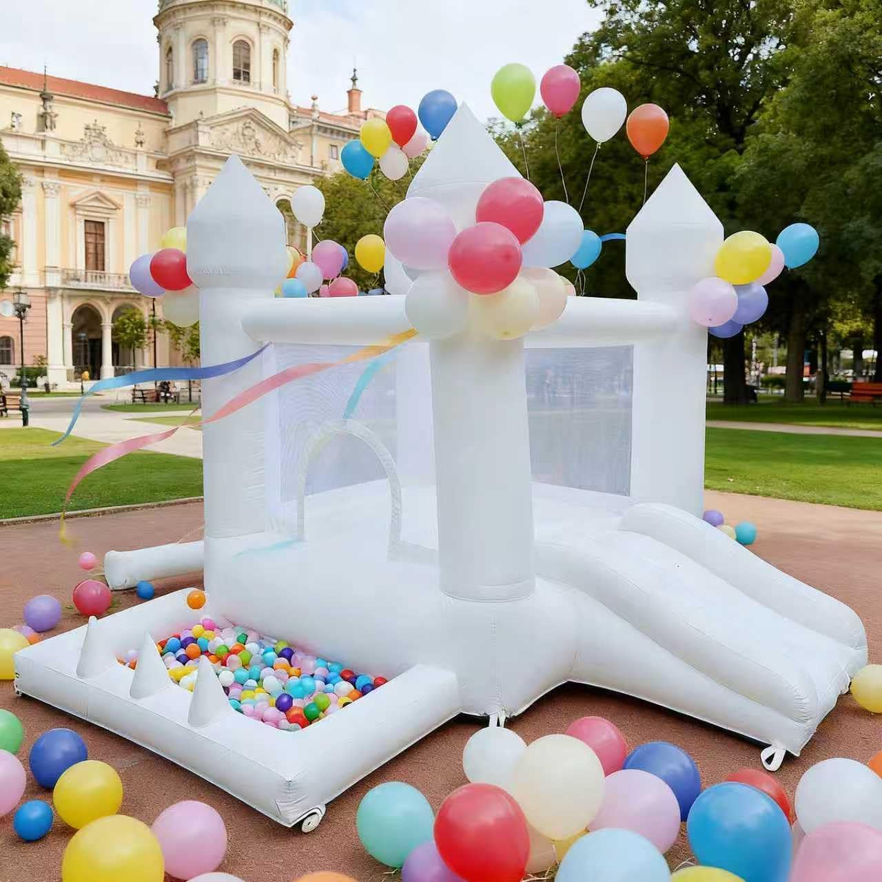 Weißes Hüpfhaus, Indoor- und O – Kids Outdoor House With Slide Bewertung und Preis