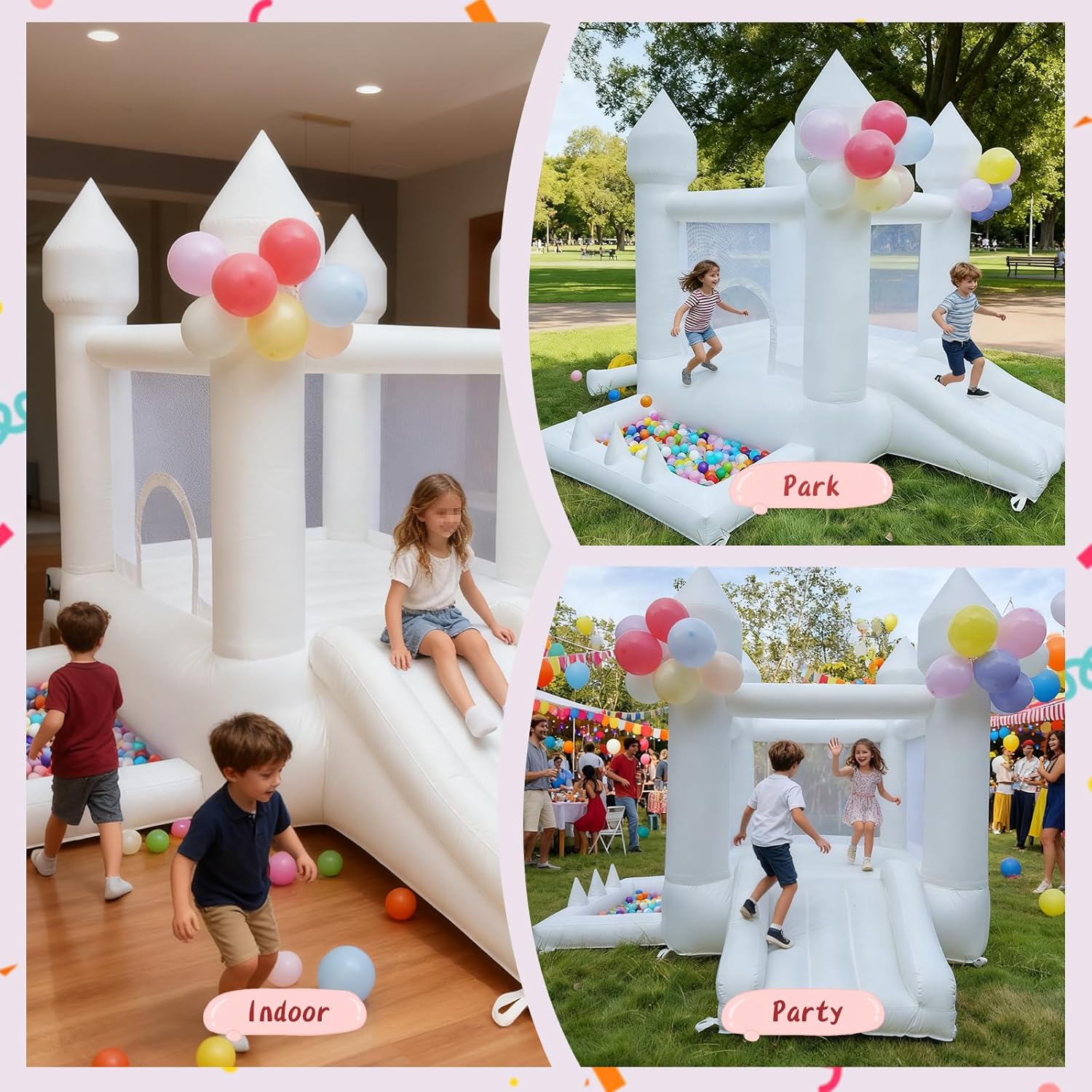 Weißes Hüpfhaus, Indoor- und O – Kids Outdoor House With Slide Bewertung und Preis