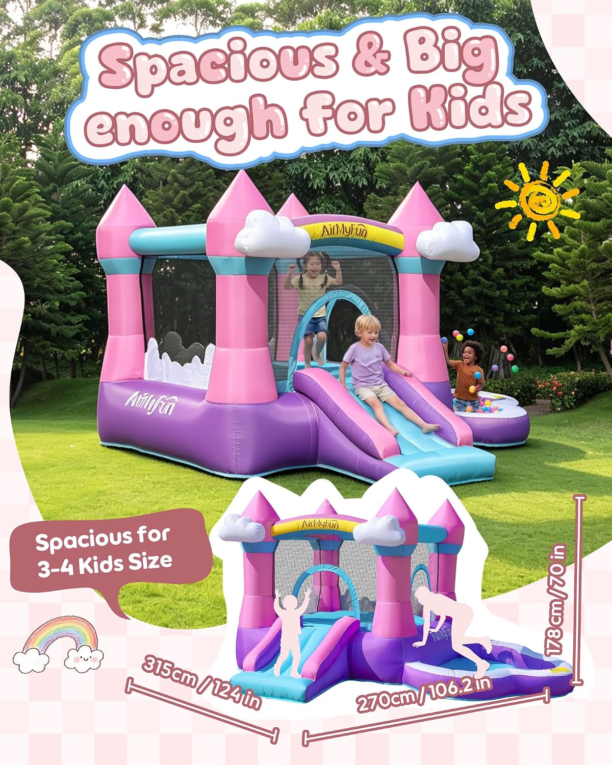 Rosa Aufblasbare Hüpfburg für  – Kids Outdoor House With Slide Bewertung und Preis